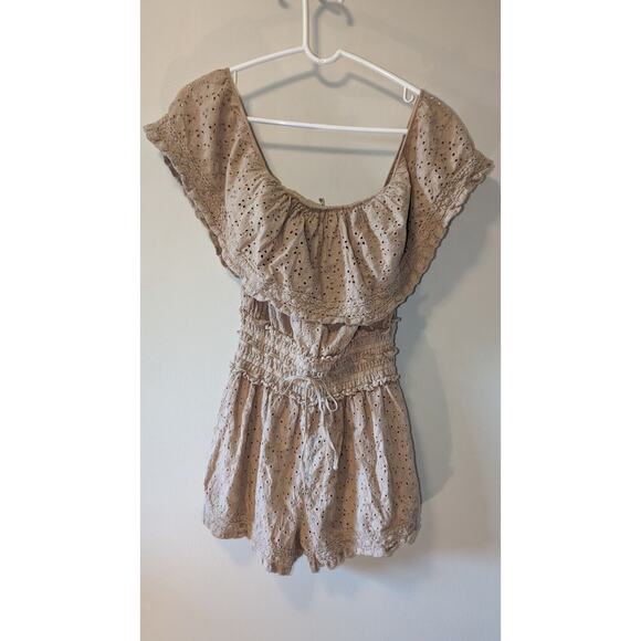 NWT Ale by Alessandra Women's Light Brown Eyelet Pattern OTS Romper SZ S/M $165 - Picture 3 of 12